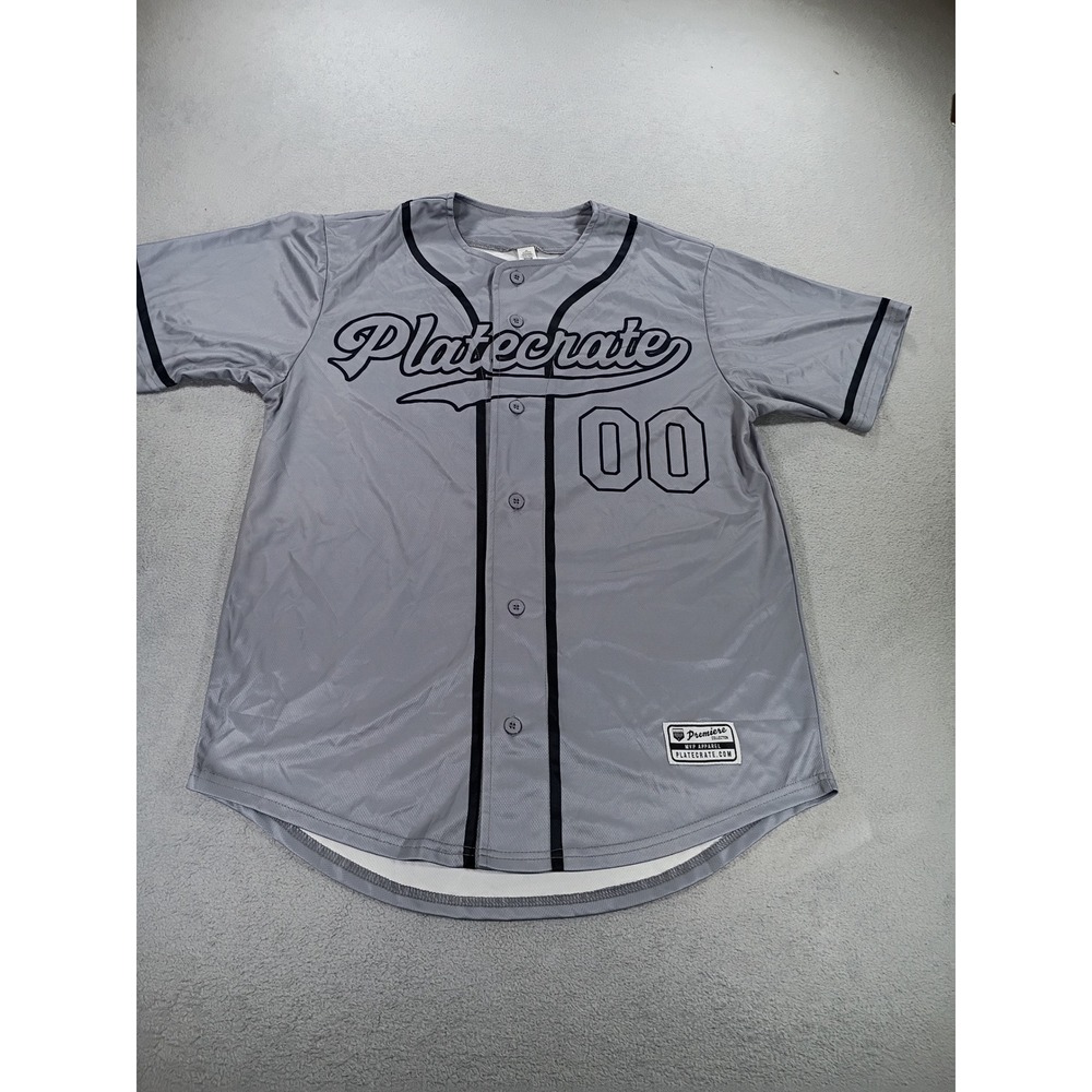 Plate Crate Mens Baseball Jersey Grey Medium MVP Premiere 00 Button Up